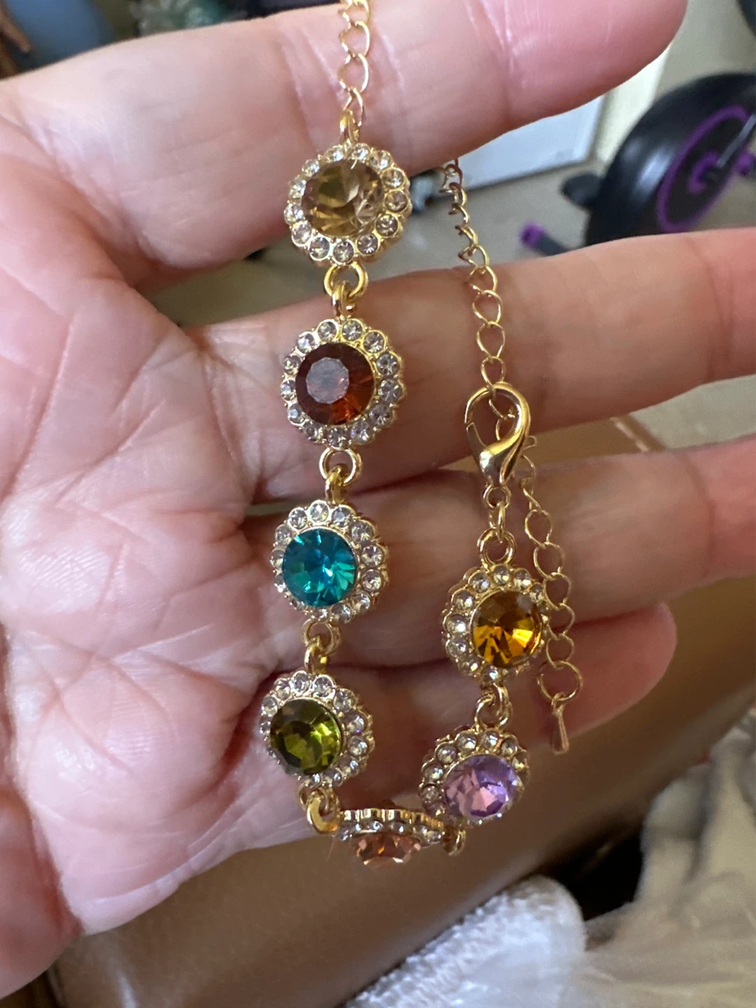 Gold-tone Bracelet with Colorful Rhinestones