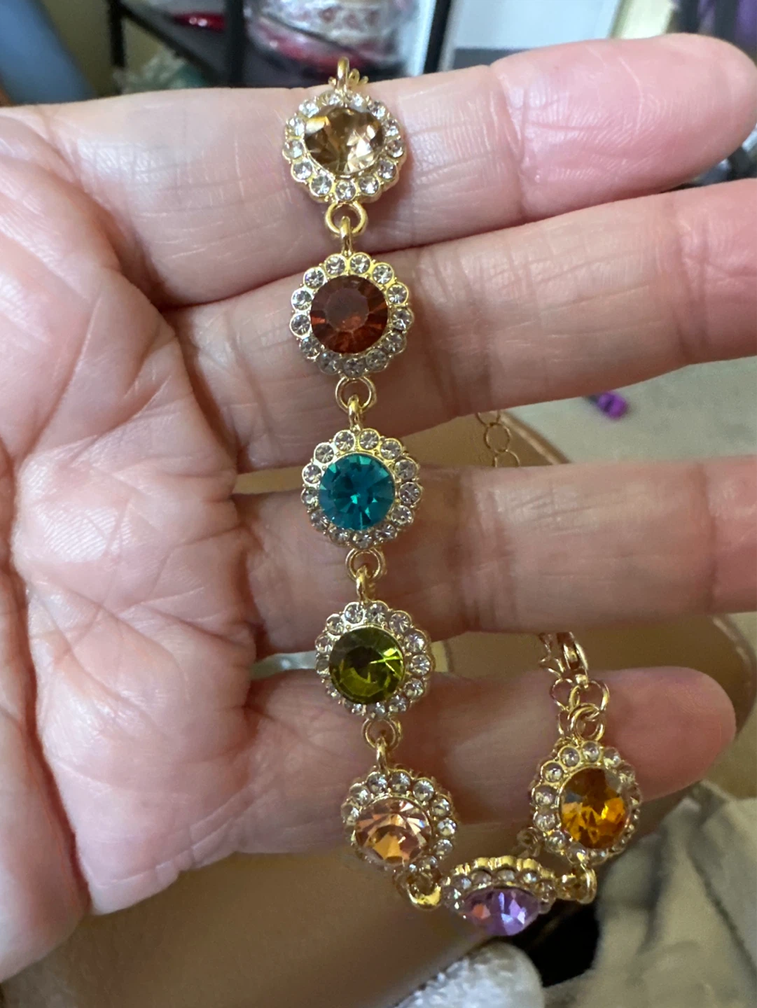 Gold-tone Bracelet with Colorful Rhinestones - photo 2