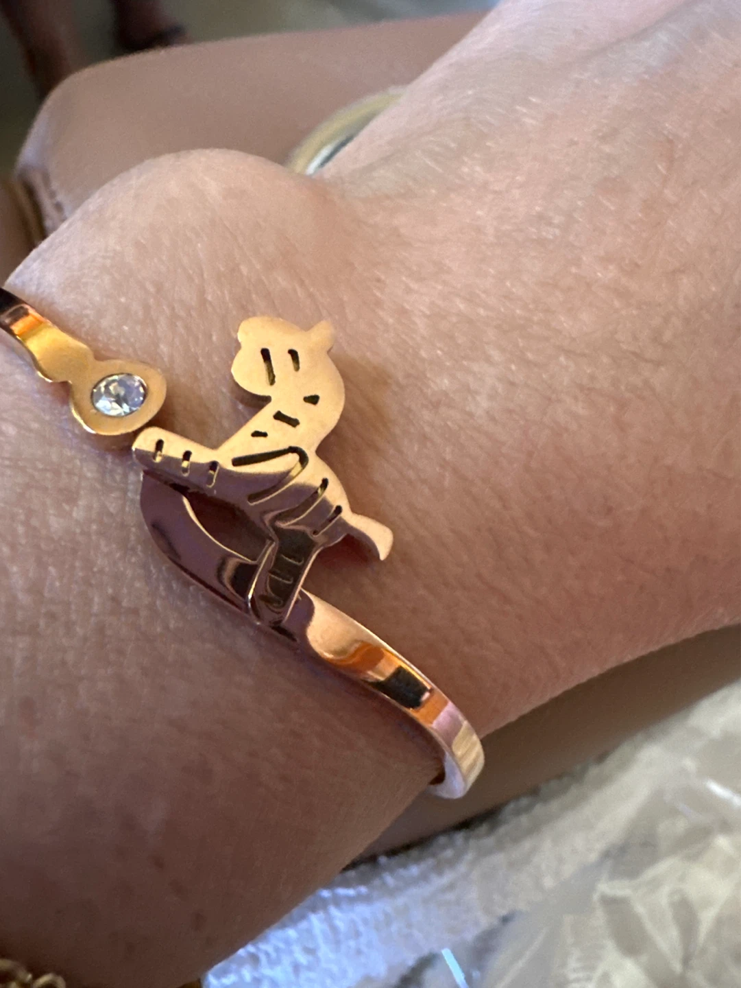 Rose Gold Tone Tiger Bangle Bracelet with Crystal Accent - photo 3