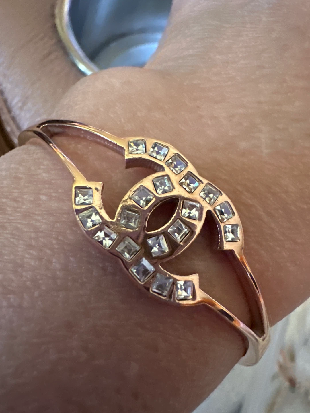 Rose Gold Tone Bangle Bracelet with Crystals