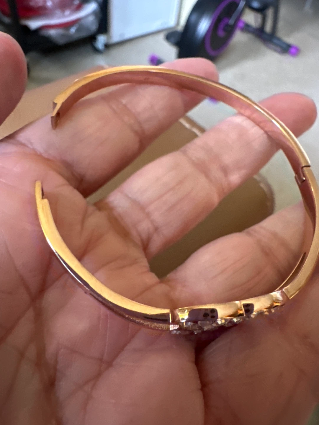 Rose Gold Tone Bangle Bracelet with Crystals - photo 3