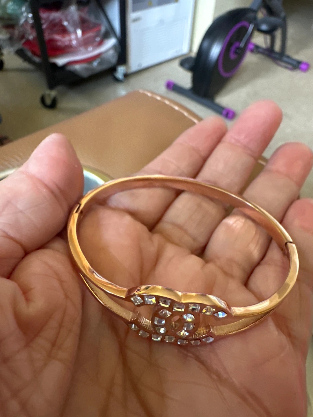 Rose Gold Tone Bangle Bracelet with Crystals - photo 2