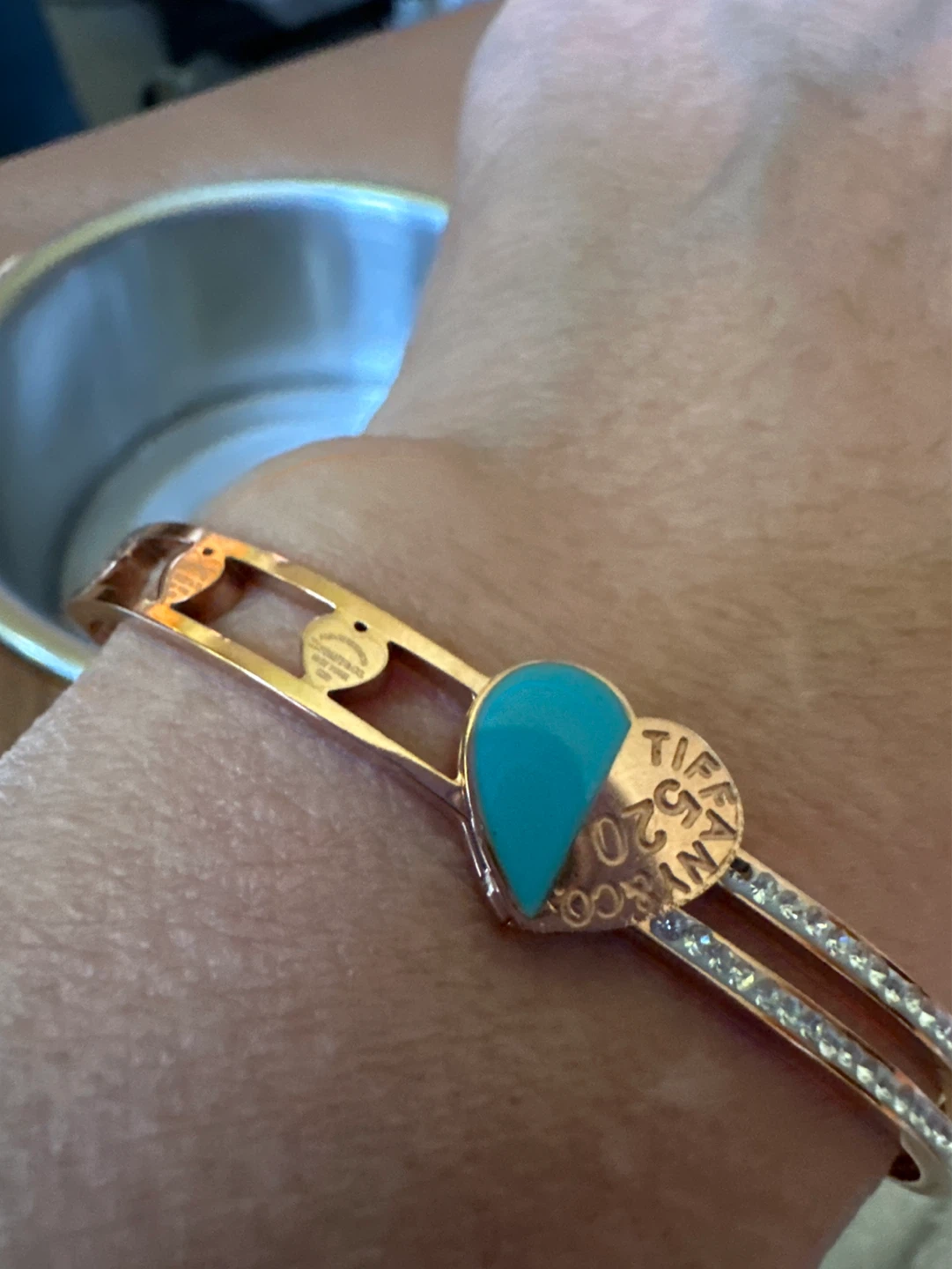 Tiffany & Co. Rose Gold & Turquoise Heart Bangle Bracelet