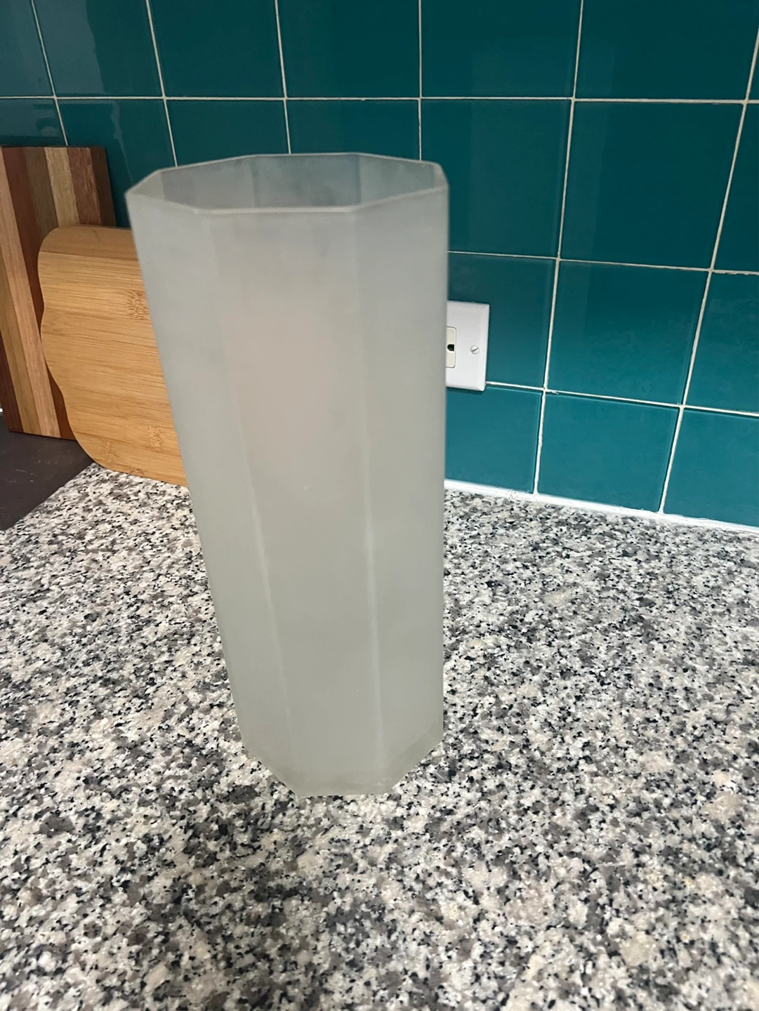 Unique 12” Tall Octagonal/Geometric Frosted Glass Vase - photo 2