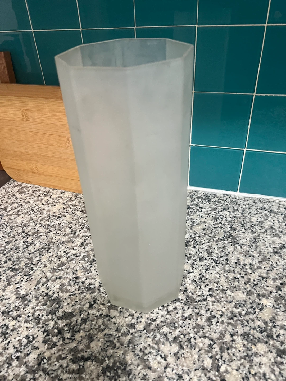 Unique 12” Tall Octagonal/Geometric Frosted Glass Vase - photo 4