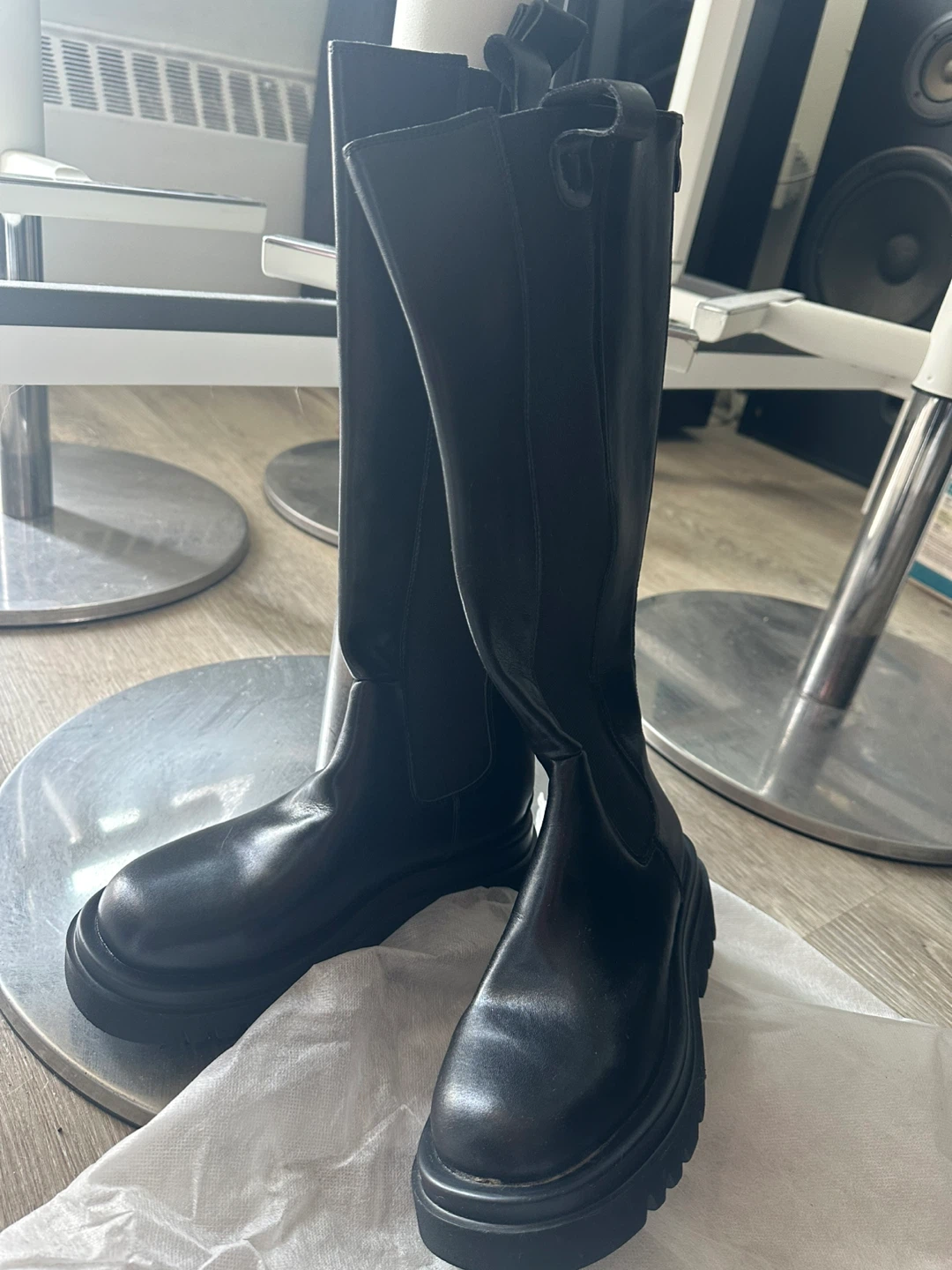 Black Chunky Platform Knee-High Boots