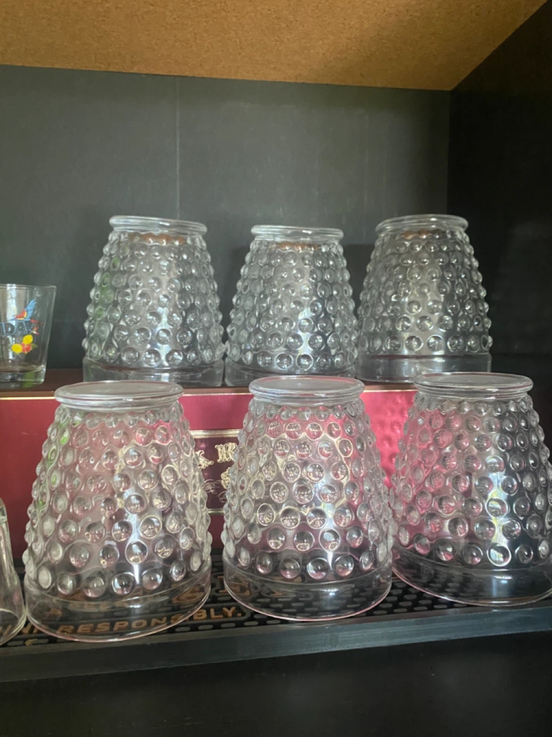 Set of 6 Clear Hobnail Pattern Glass Tumblers