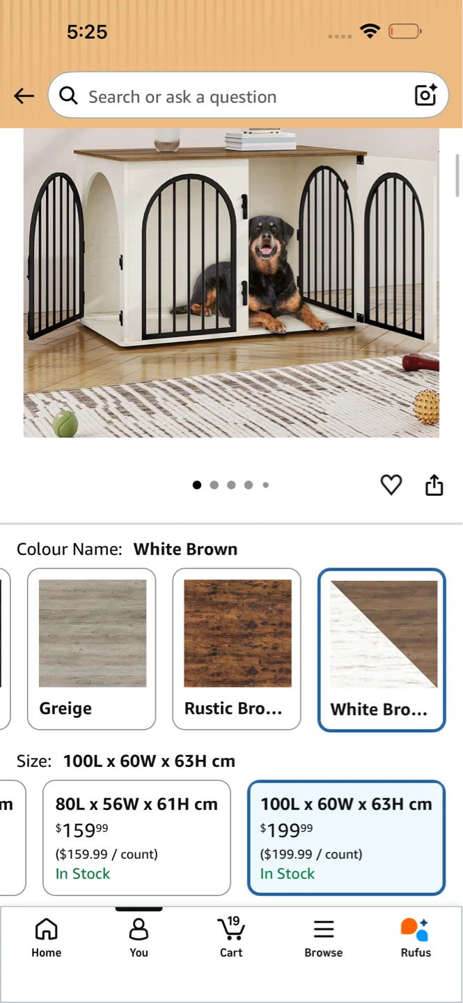 Dog Crate Furniture White Brown 100L x 60W x 63H cm
