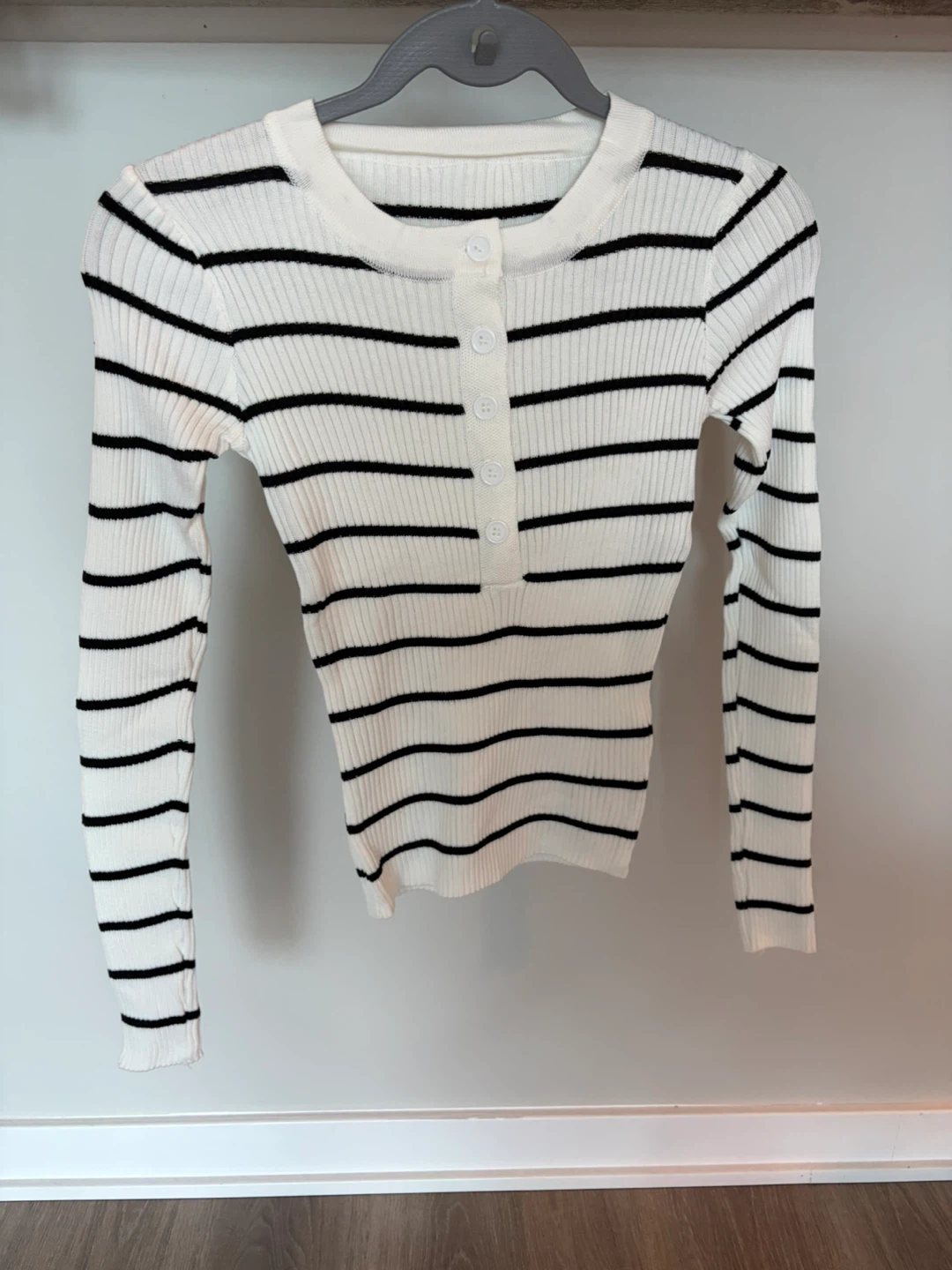 Striped Long Sleeve Button Henley Tops - photo 5