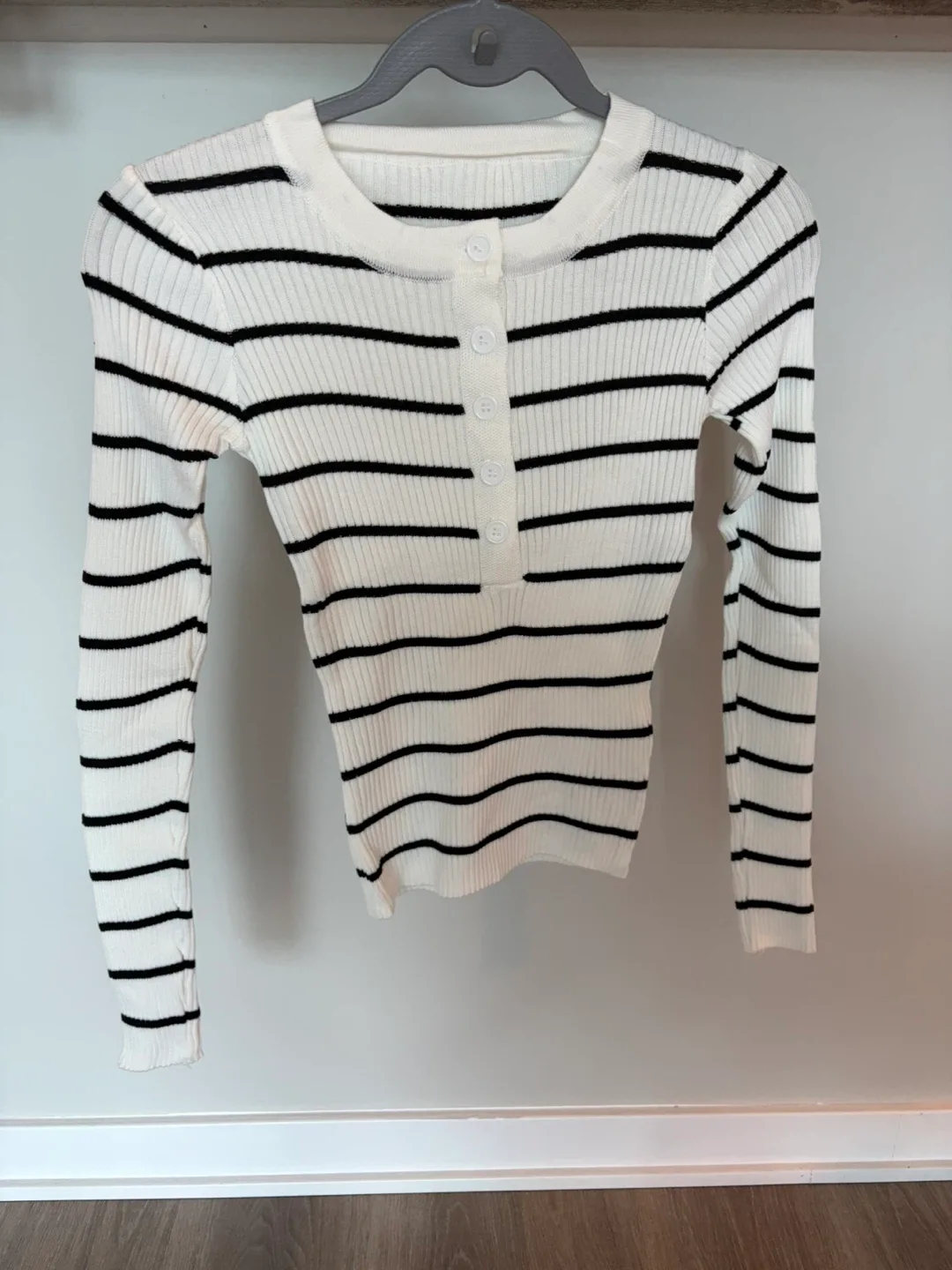 Striped Long Sleeve Button Henley Tops - photo 5