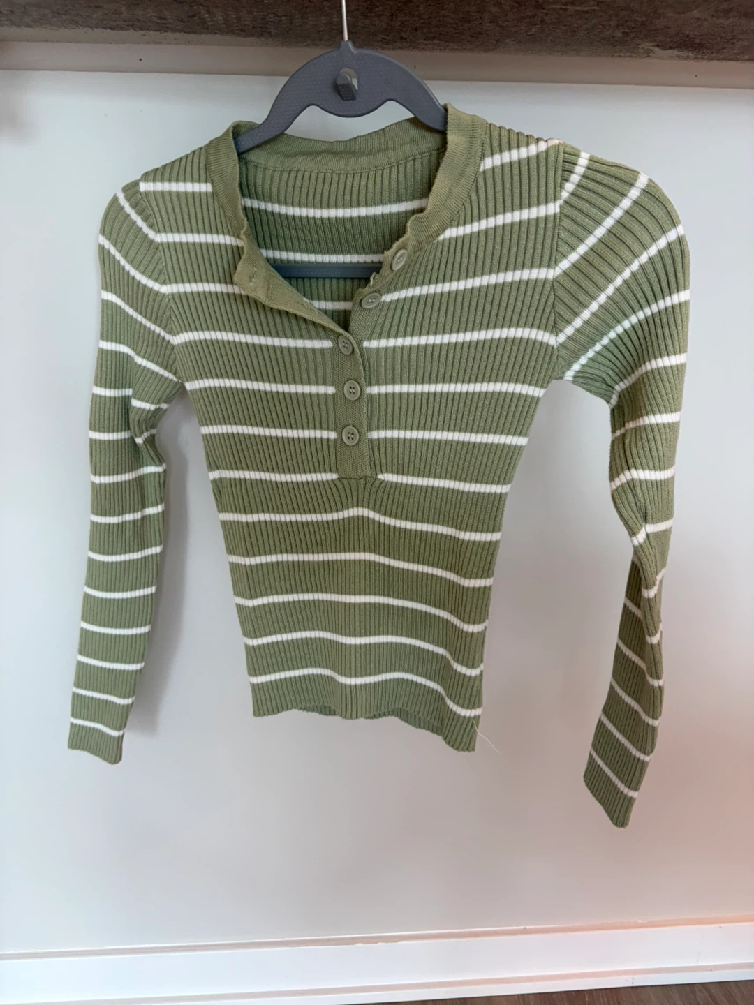 Striped Long Sleeve Button Henley Tops - photo 3