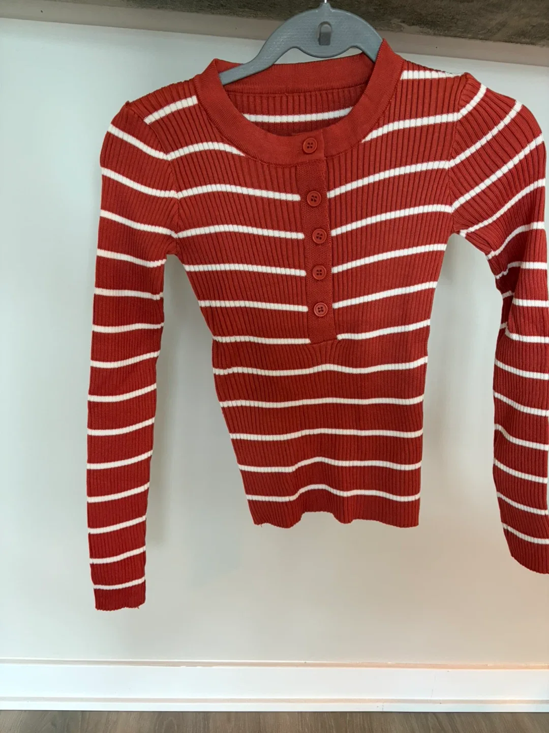Striped Long Sleeve Button Henley Tops - photo 2