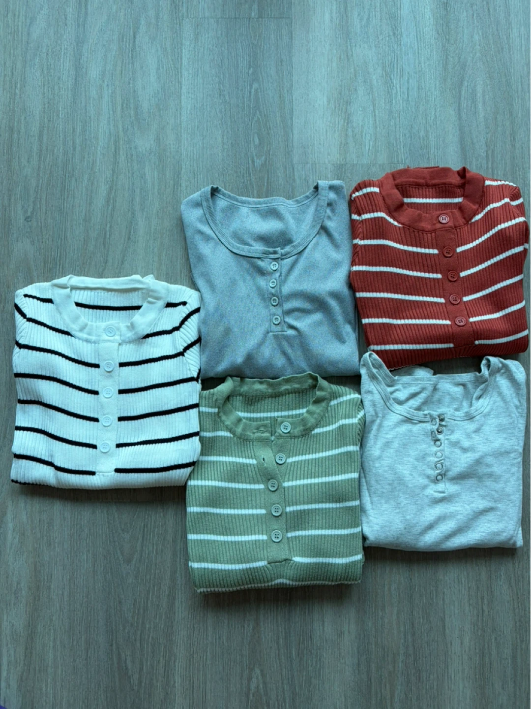 Striped Long Sleeve Button Henley Tops