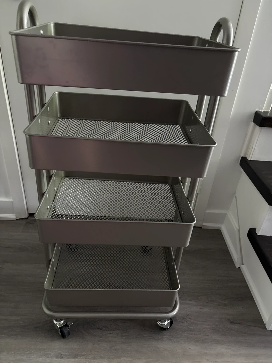 Grey 4-Tier Rolling Storage Cart