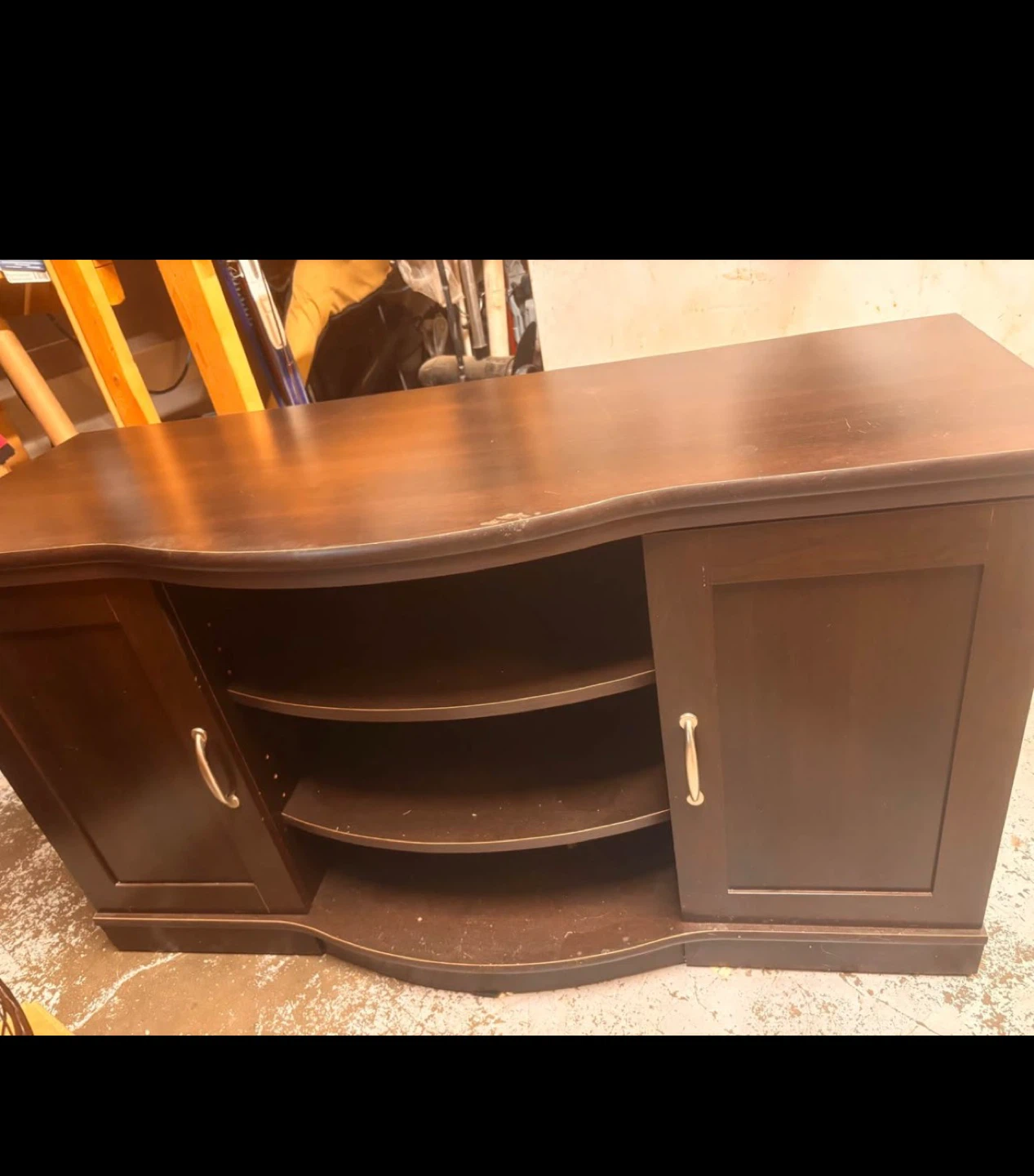 Dark Brown TV Stand with Cabinet and Shelves