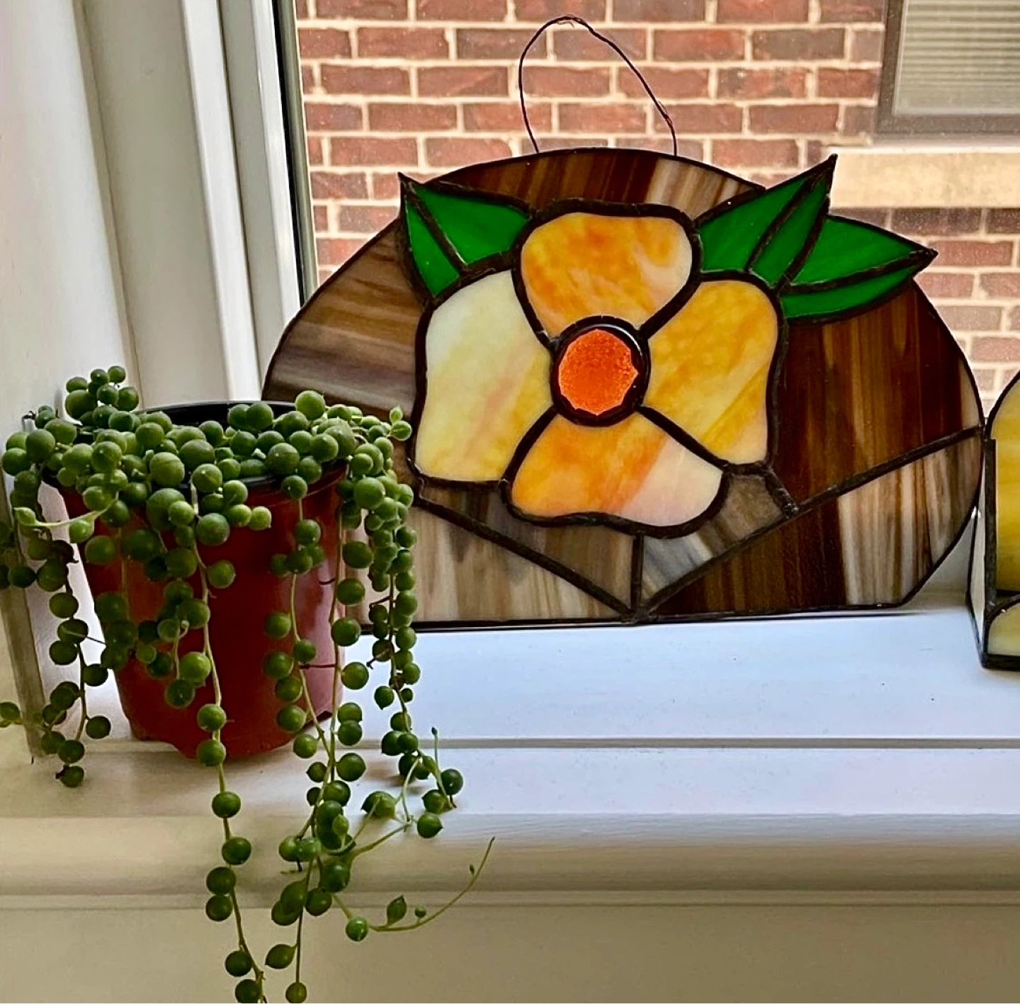 Vintage Stained Glass Hanging Panel Sun Catcher - photo 4