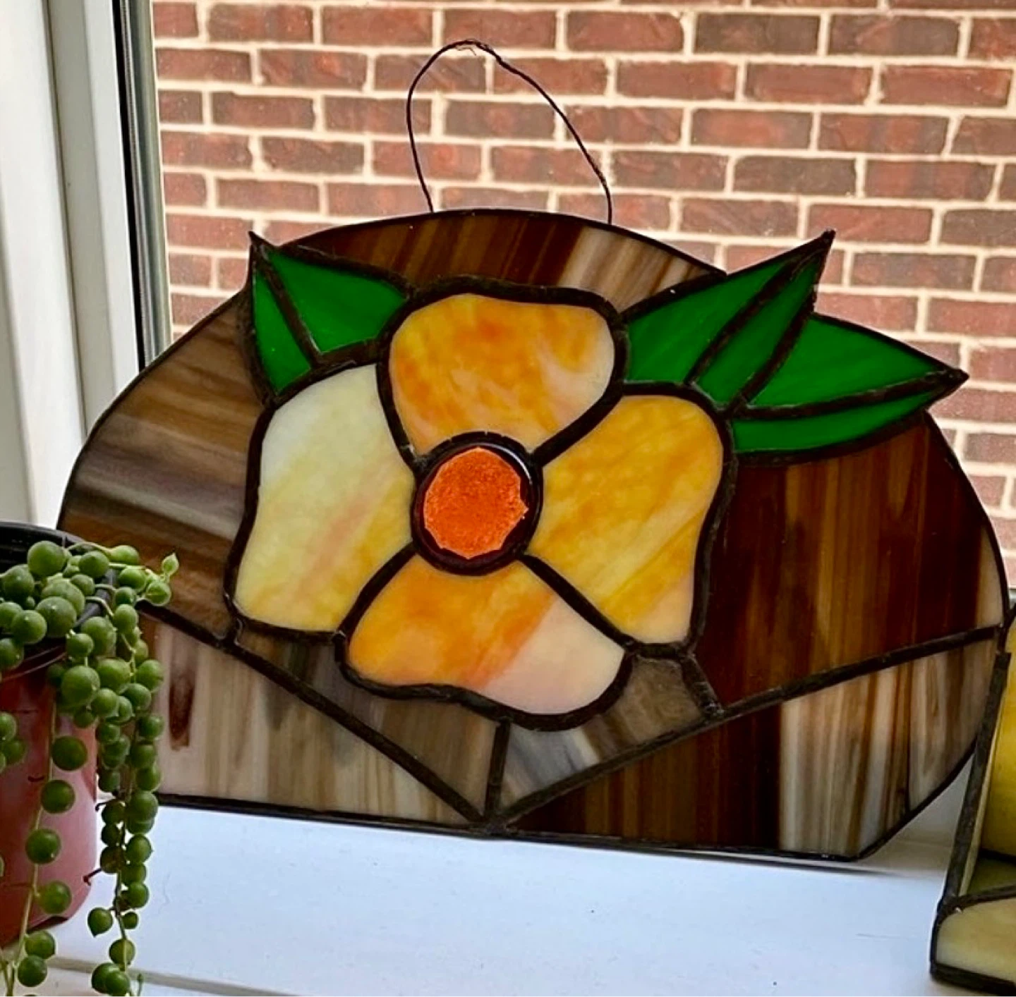 Vintage Stained Glass Hanging Panel Sun Catcher - photo 2