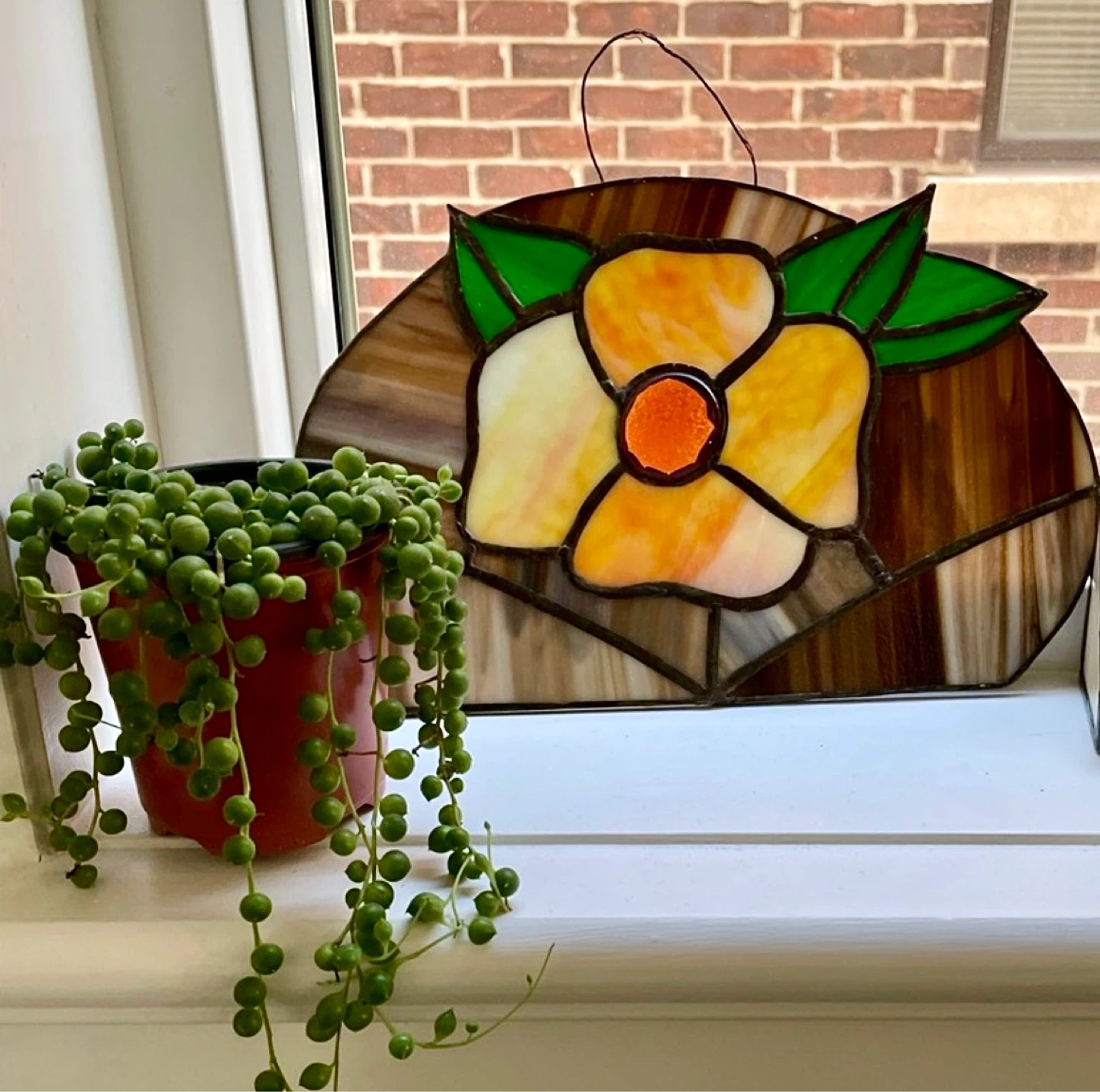 Vintage Stained Glass Hanging Panel Sun Catcher
