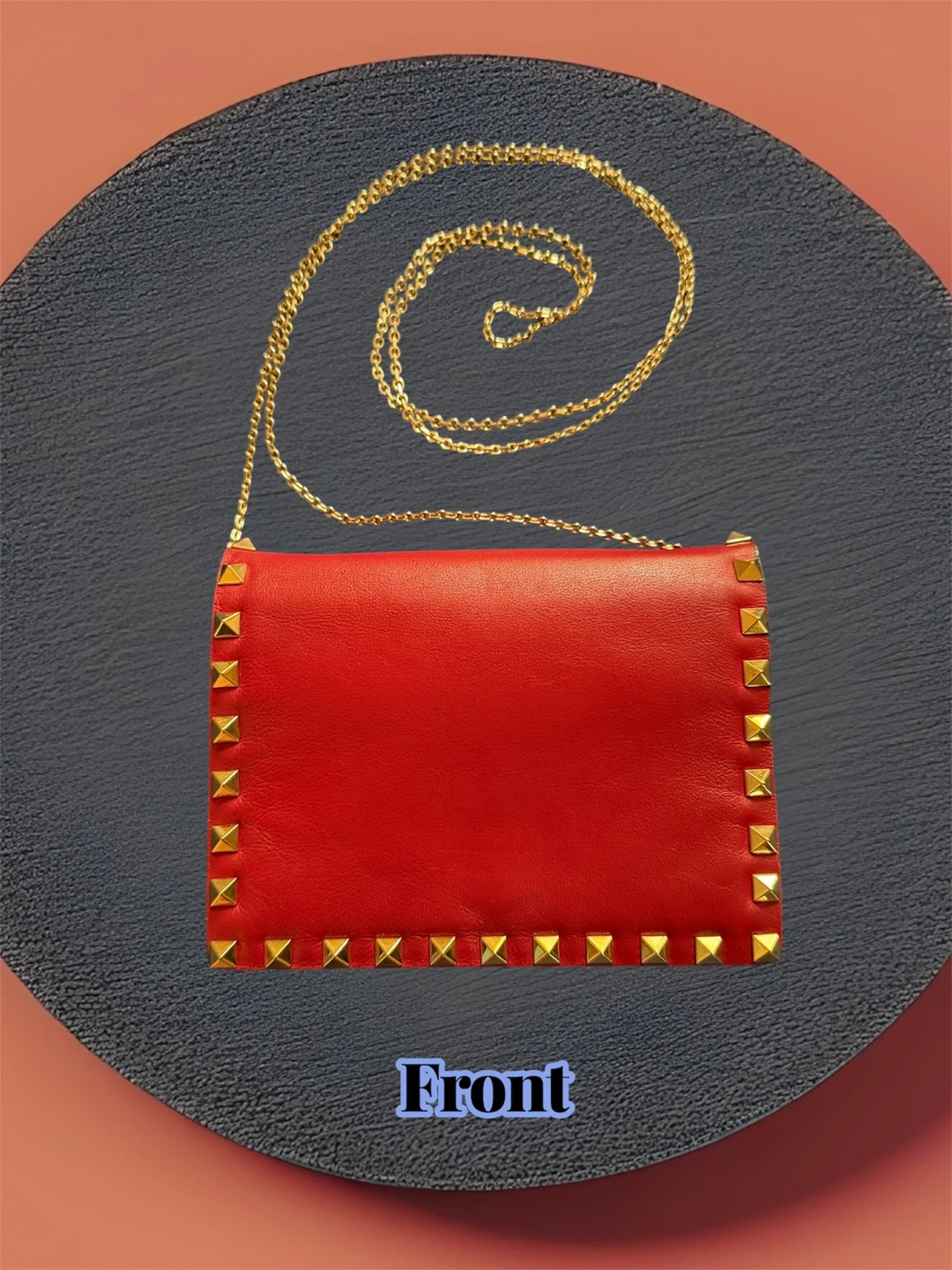 Valentino Garavani Red Leather Rockstud Chain Wallet