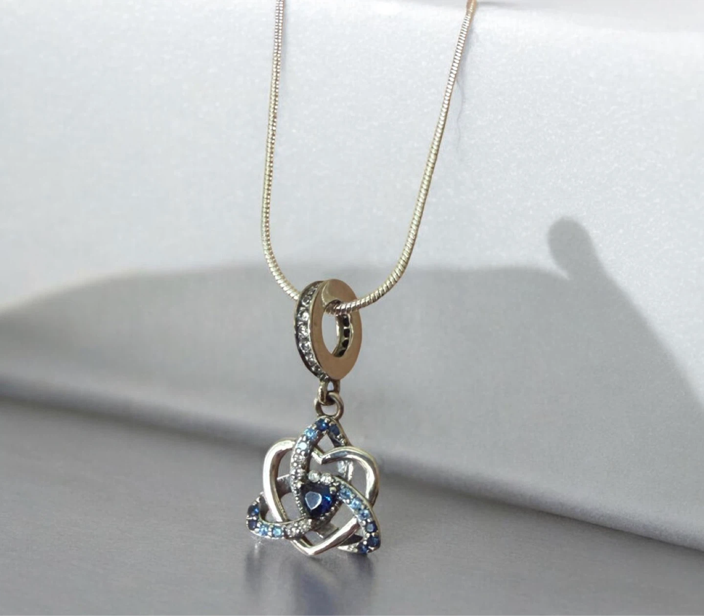 Celtic Knot Pendant Necklace with Blue Stones