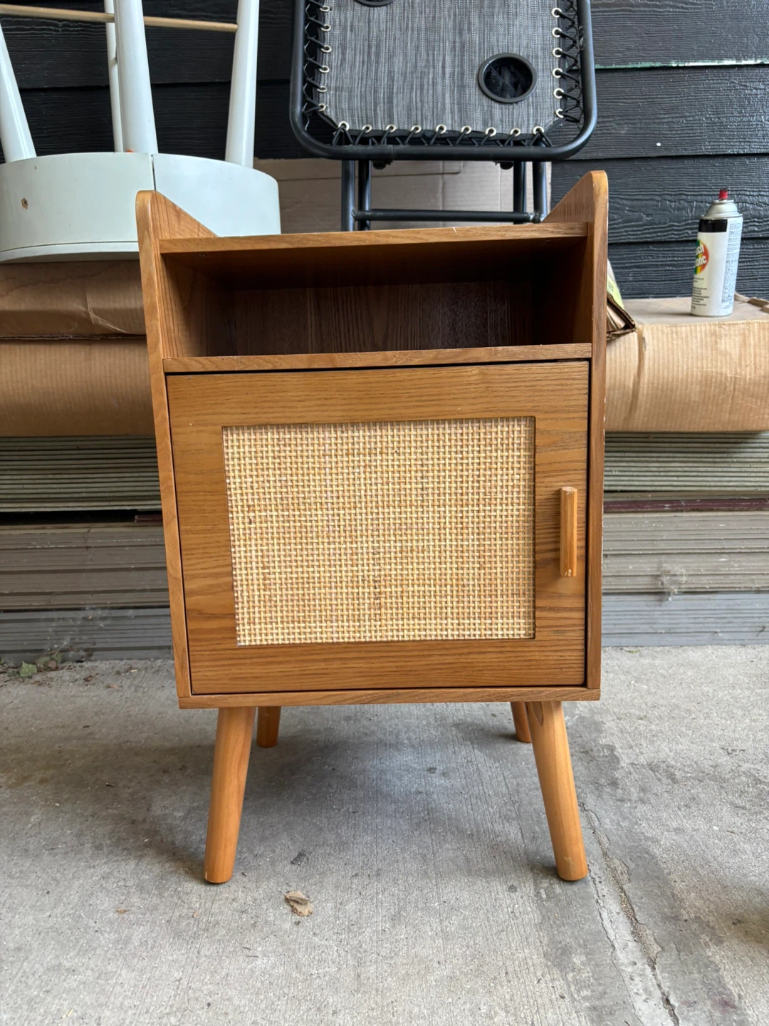 Wooden Nightstand with Rattan Door - photo 2