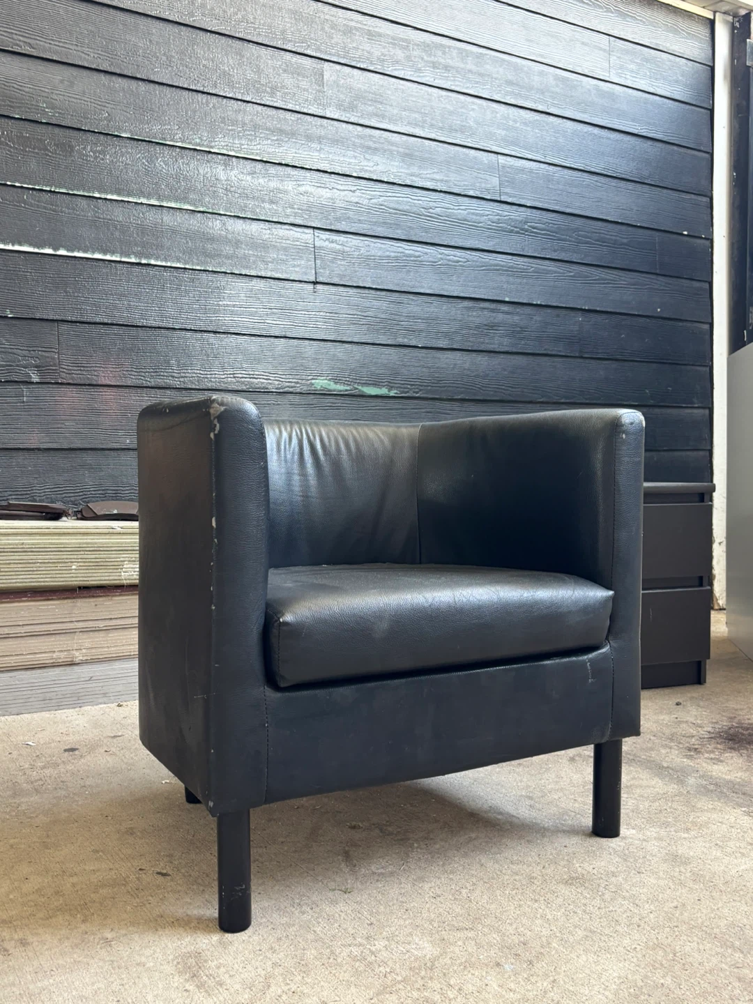 Black Leather Barrel Chair