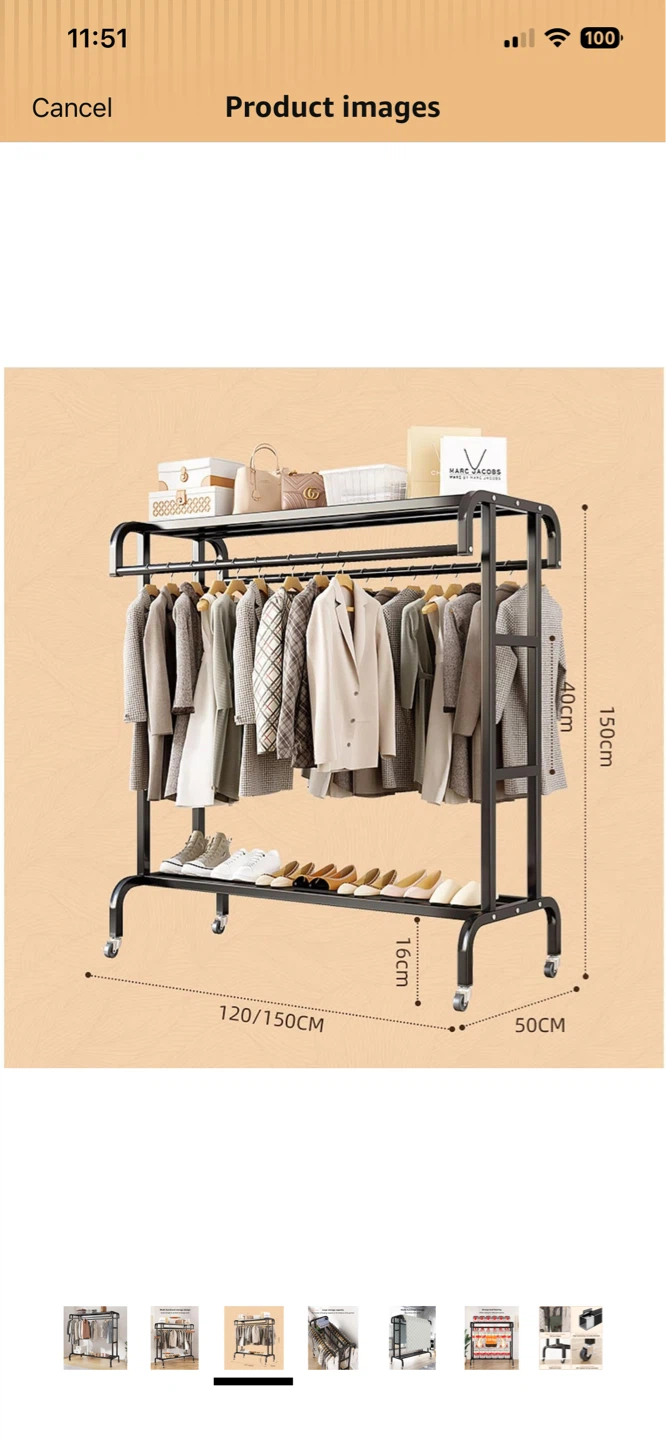 Black Double Garment Rack with Wheels