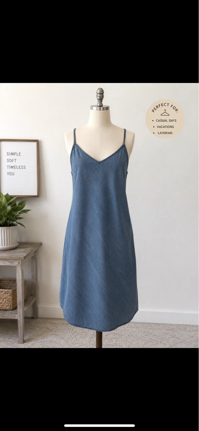 Gap Light Wash Denim Midi Slip Dress