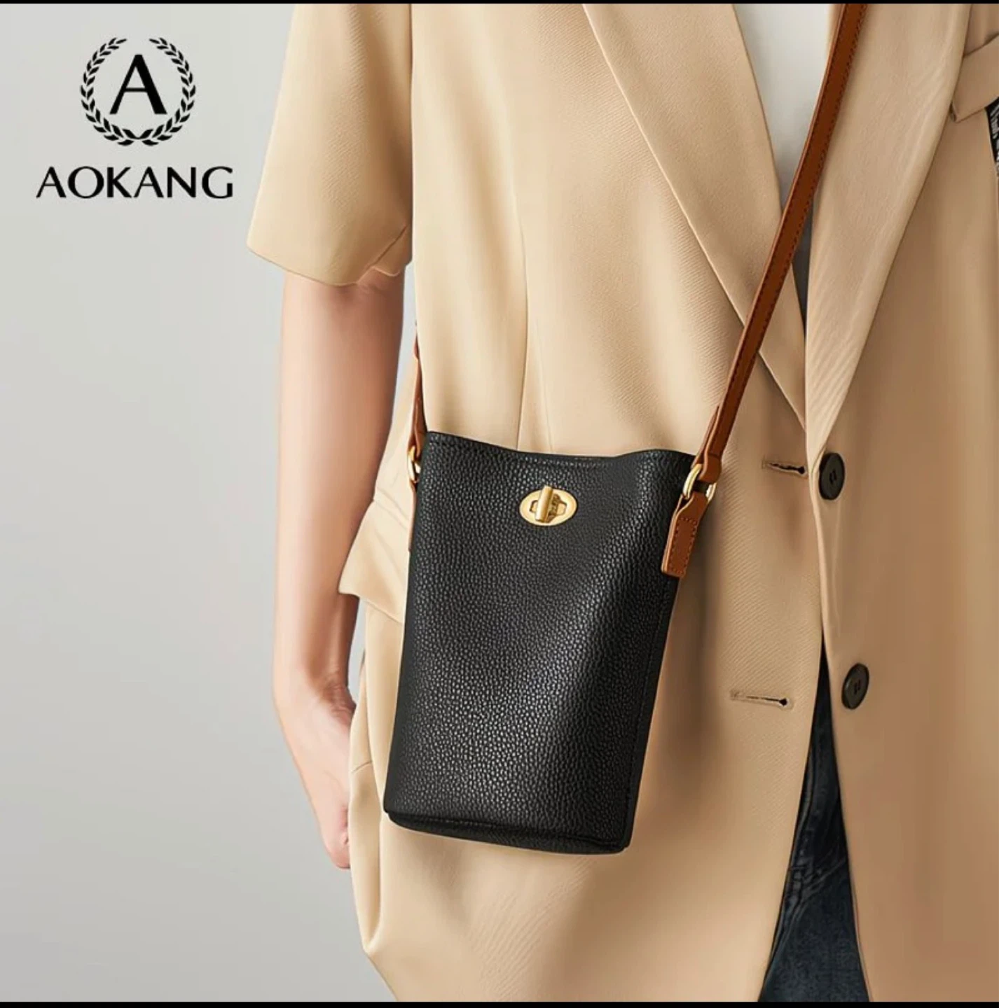 AOKANG Black Leather Crossbody Bag - photo 3