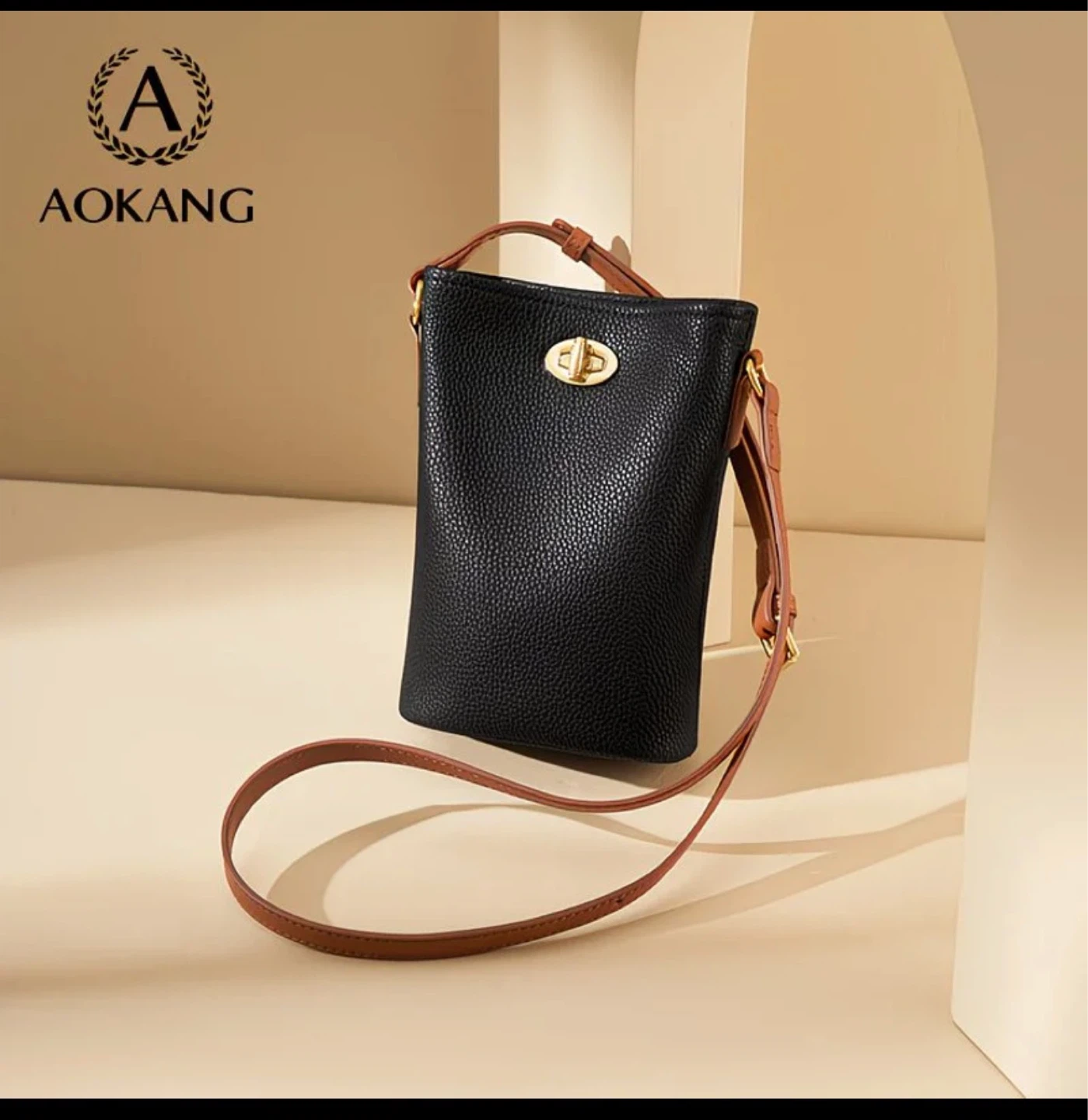 AOKANG Black Leather Crossbody Bag - photo 2