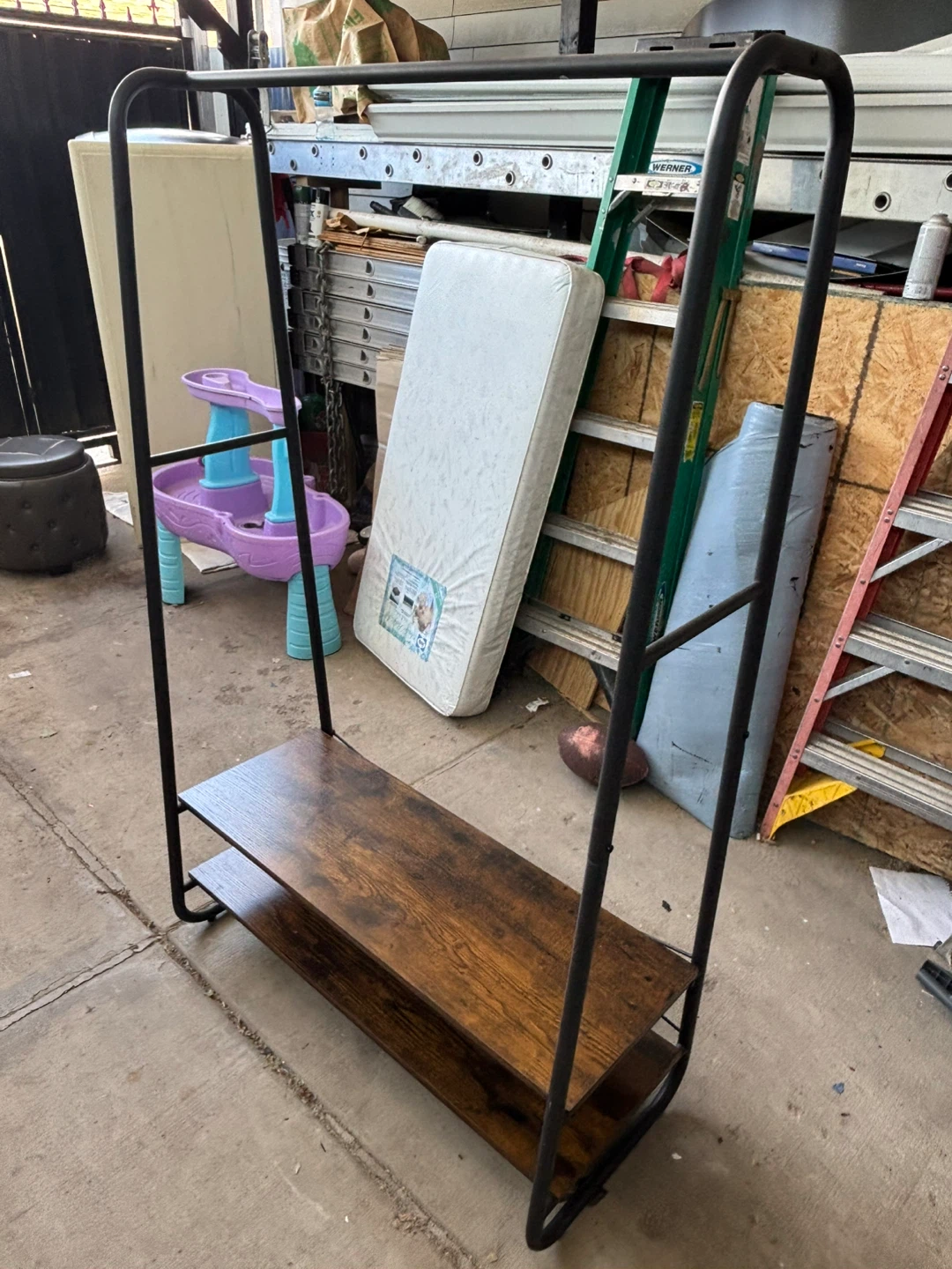 Industrial Style Garment Rack with Wood Shelves