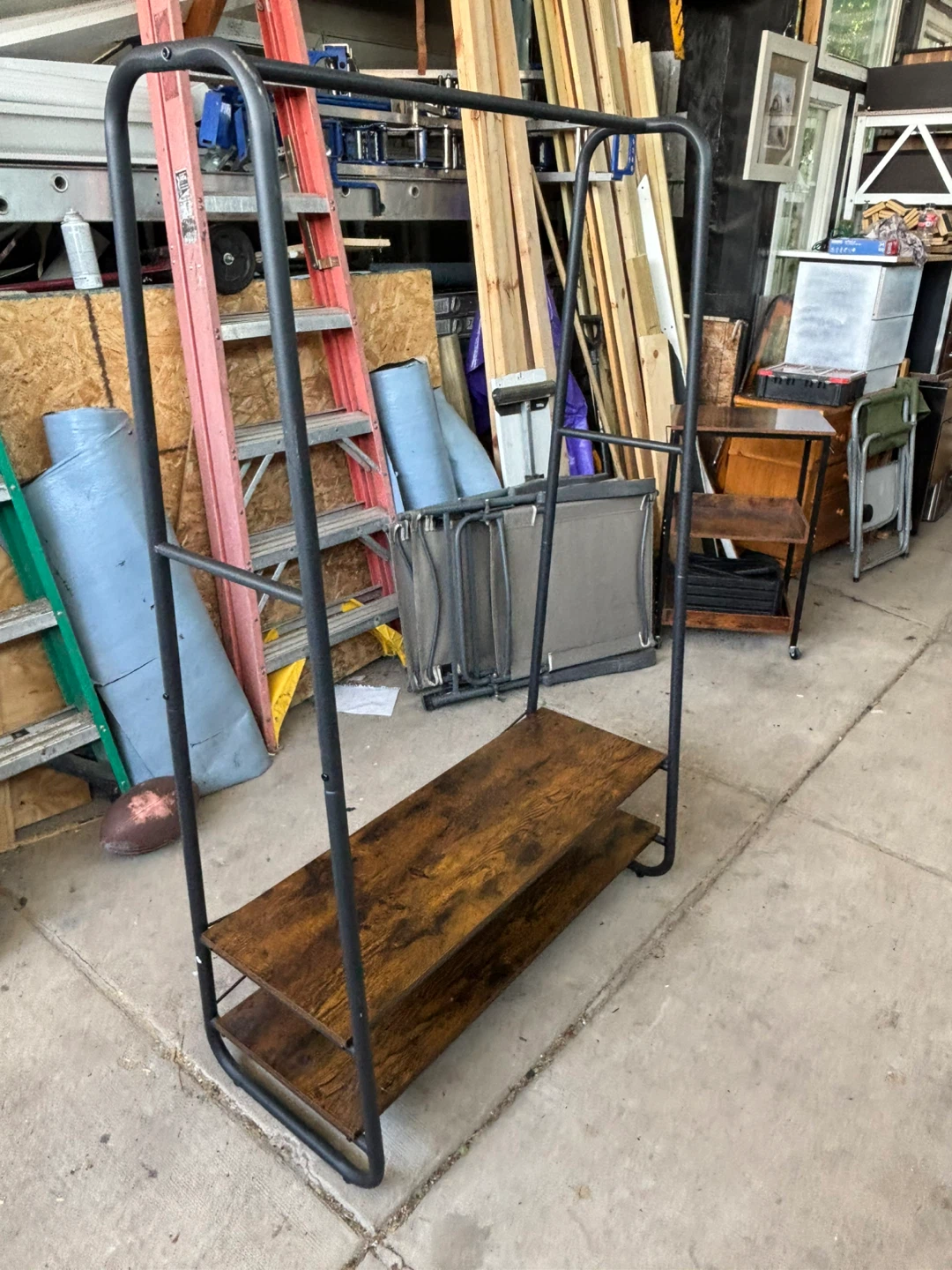 Industrial Style Garment Rack with Wood Shelves - photo 2