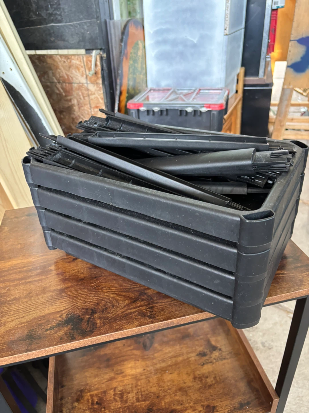 Black Plastic Storage Bin/shelves