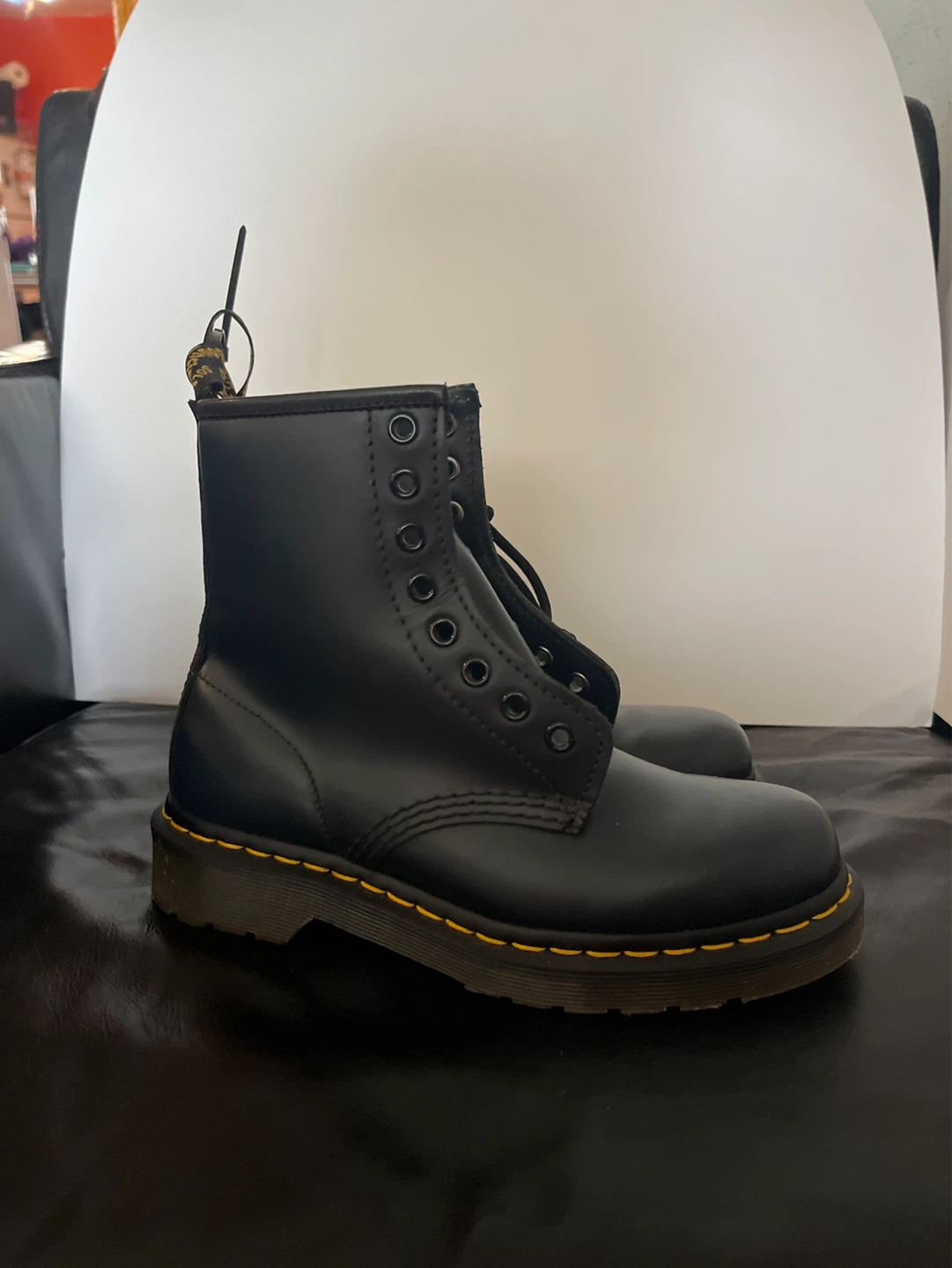 Dr. Martens Black Leather Boots with Custom White Artwork