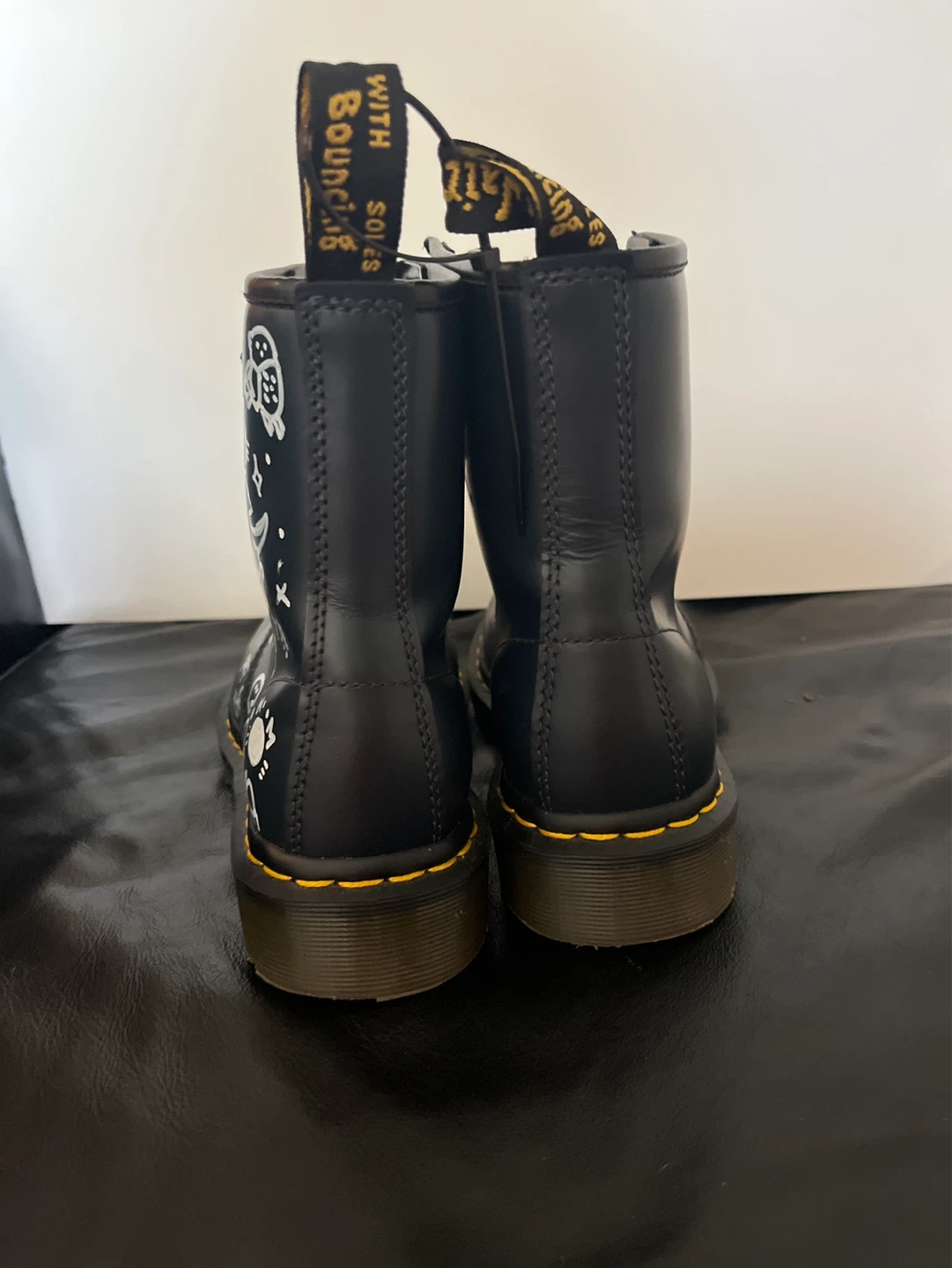 Dr. Martens Black Leather Boots with Custom White Artwork - photo 4