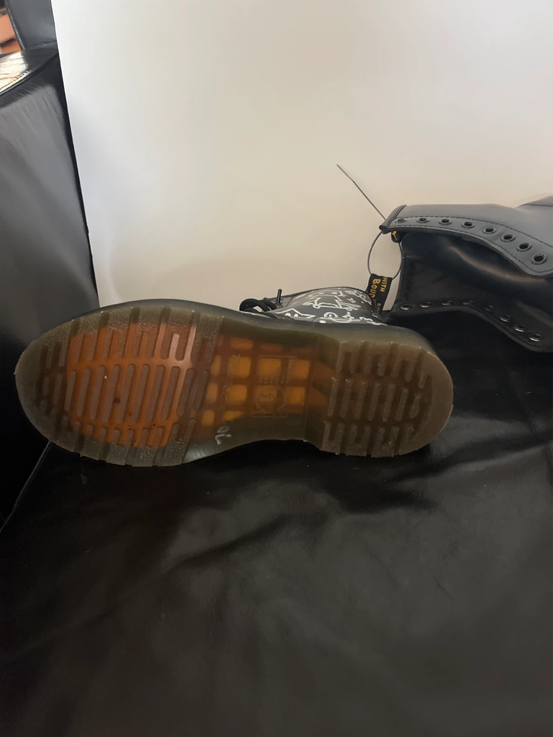 Dr. Martens Black Leather Boots with Custom White Artwork - photo 5