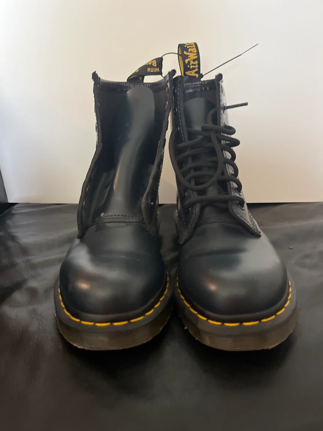 Dr. Martens Black Leather Boots with Custom White Artwork - photo 2