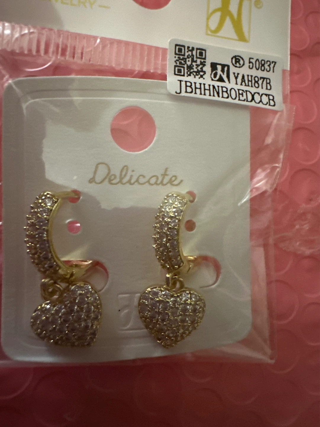 Gold Heart Earrings with Rhinestones