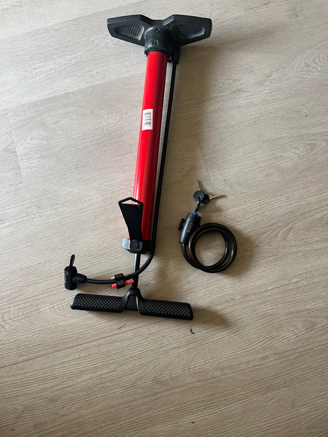 Red Bike Pump with Cable Lock