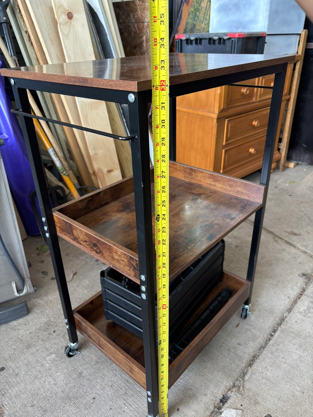 3-Tier Rolling Cart - Wood Grain and Black Metal - photo 2