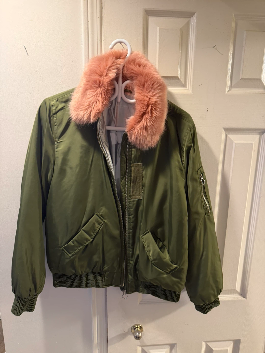 Zara Girls Bomber Jacket with Pink Faux Fur Collar Size 13/14