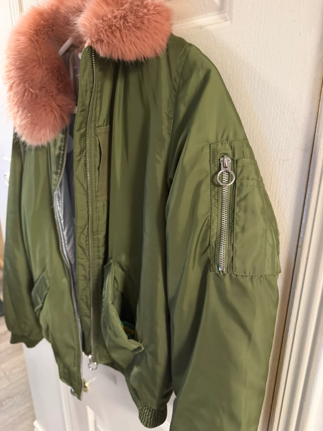 Zara Girls Bomber Jacket with Pink Faux Fur Collar Size 13/14 - photo 3