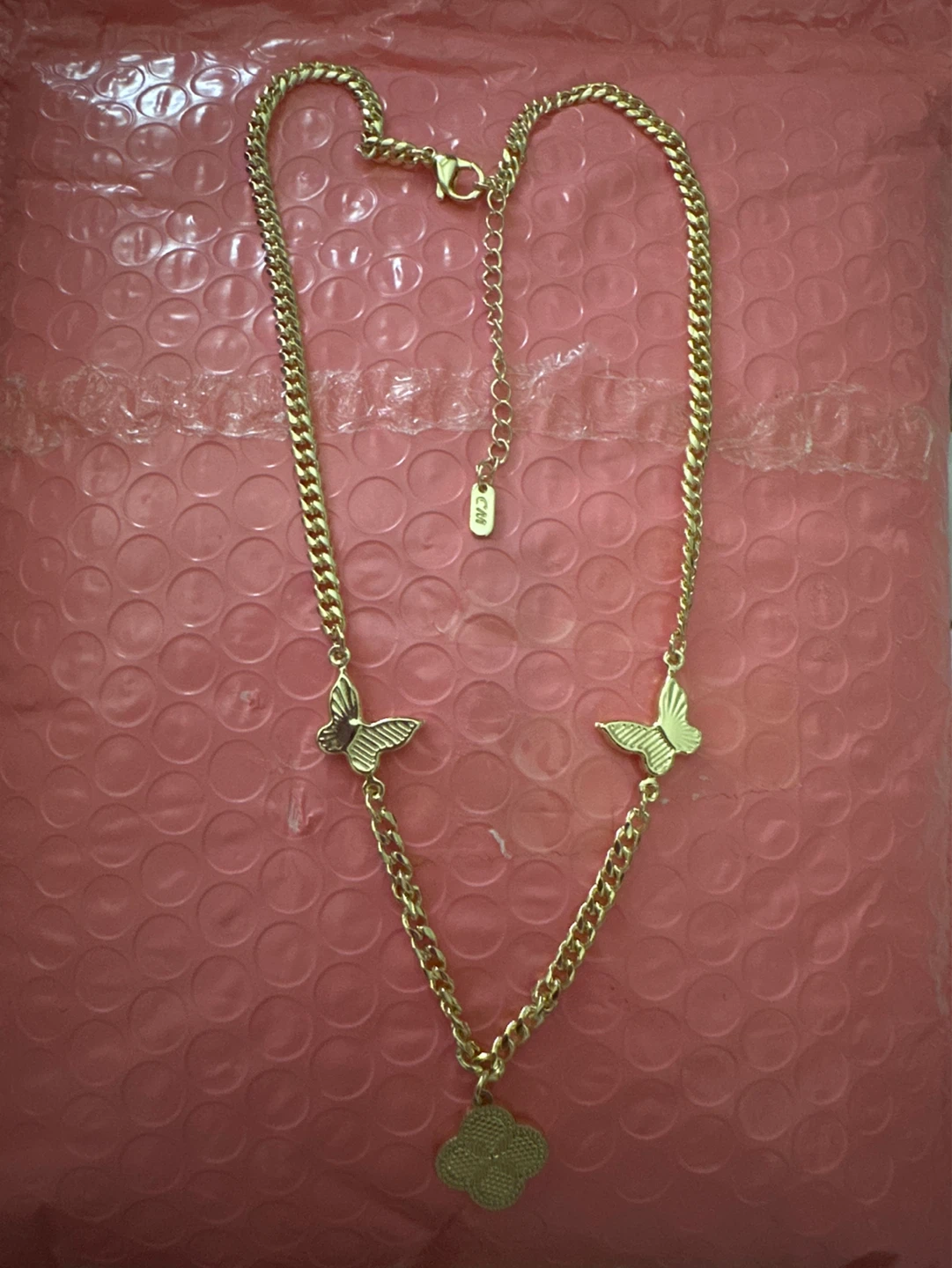 Gold laminated Butterfly & Clover Necklace
