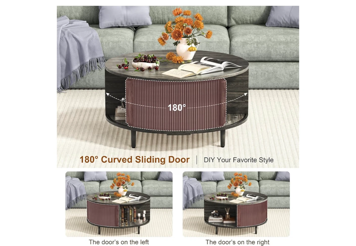 Round Lift-Top Coffee Table with Storage - Grey - photo 5