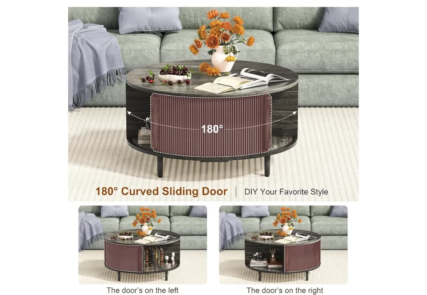 Round Lift-Top Coffee Table with Storage - Grey - photo 5