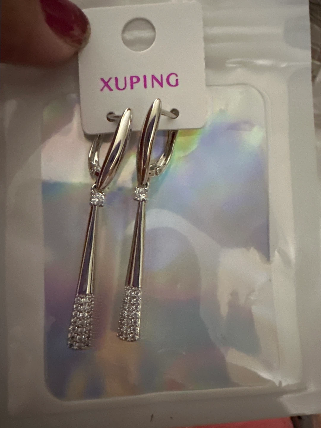 Xuping Dangle Earrings Silver Tone Crystal Accents
