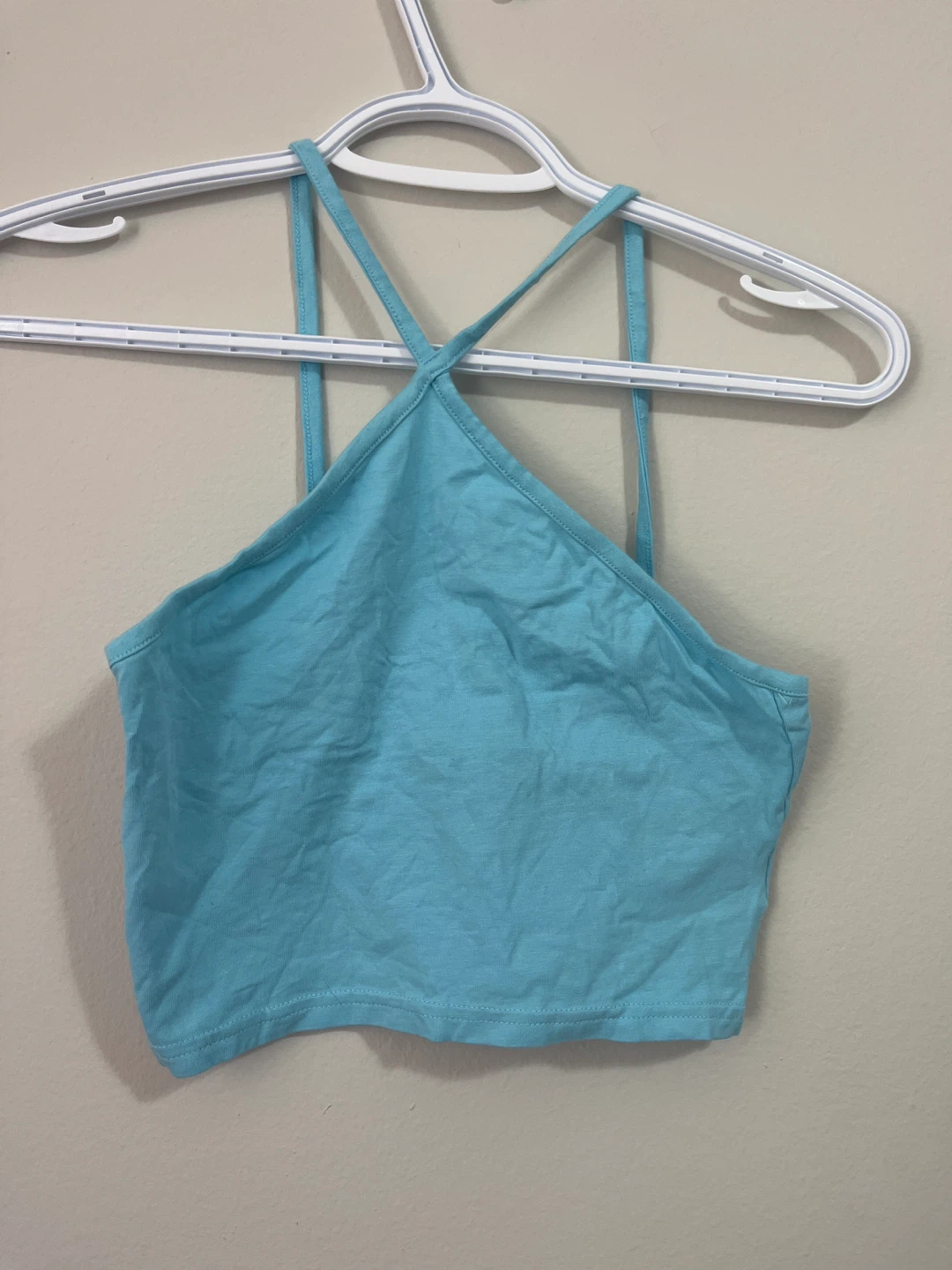 Divided Blue Halter Crop Top