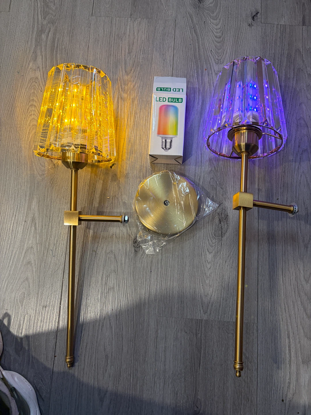 Set of 2 Crystal Sconce Wall Lamps with LED Bulbs