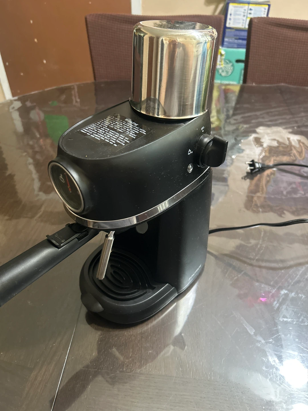 Black Espresso Machine with Temperature Gauge