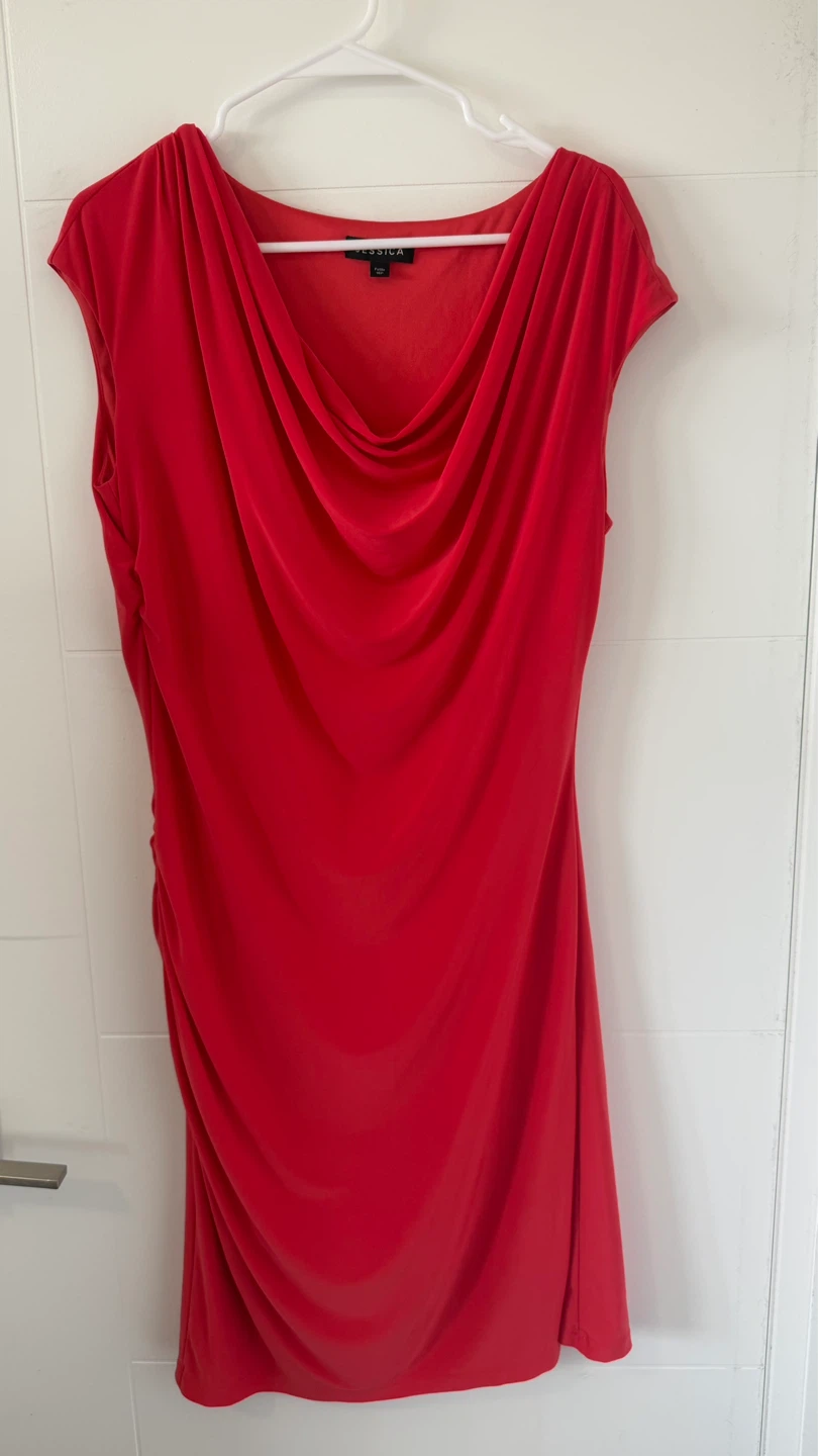 Jessica Red Ruched Cowl Neck Dress Petite 16